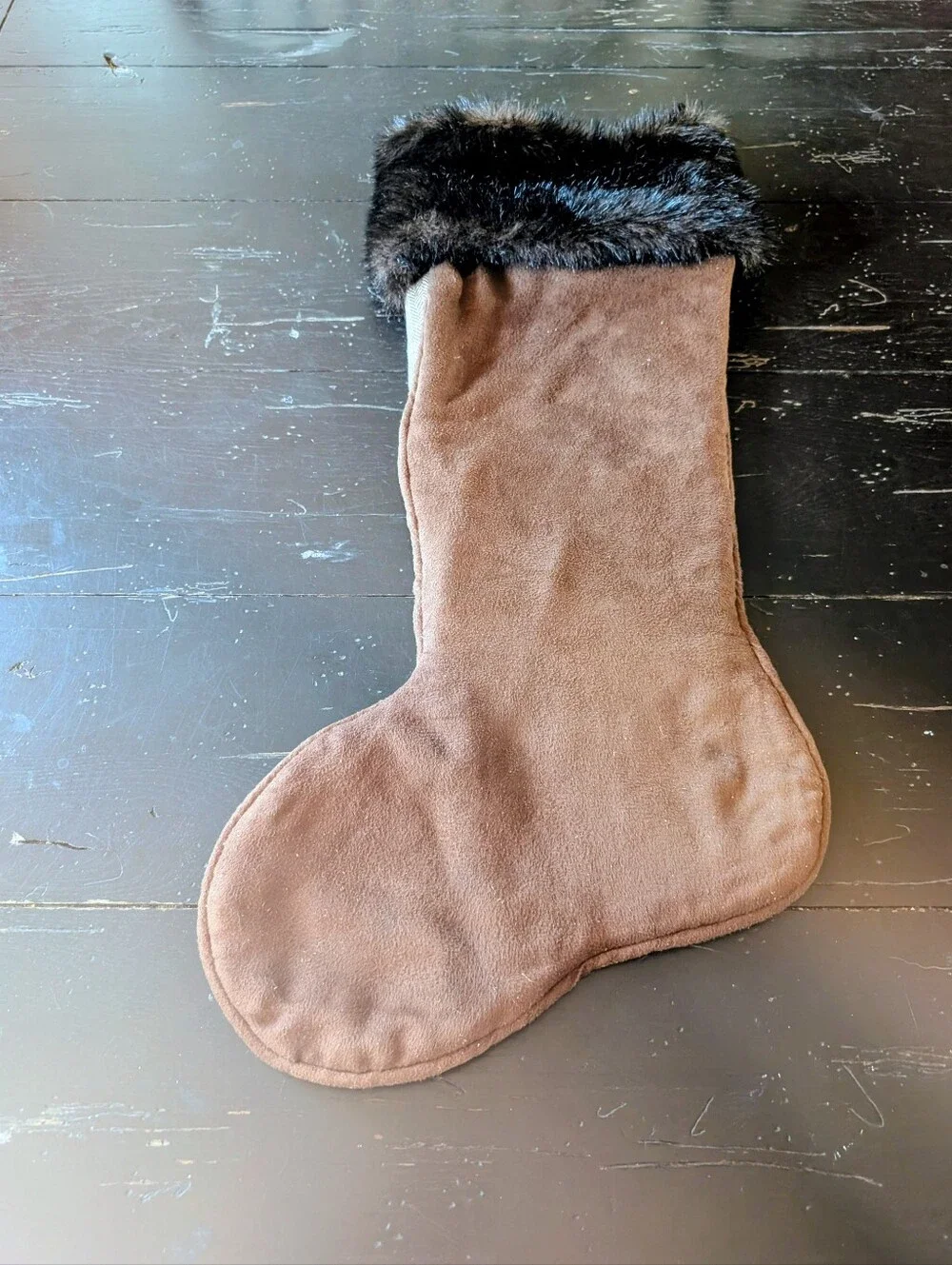30-inch Rustic Chocolate Faux Fur Woodland Christmas Stocking Embroidered Deer